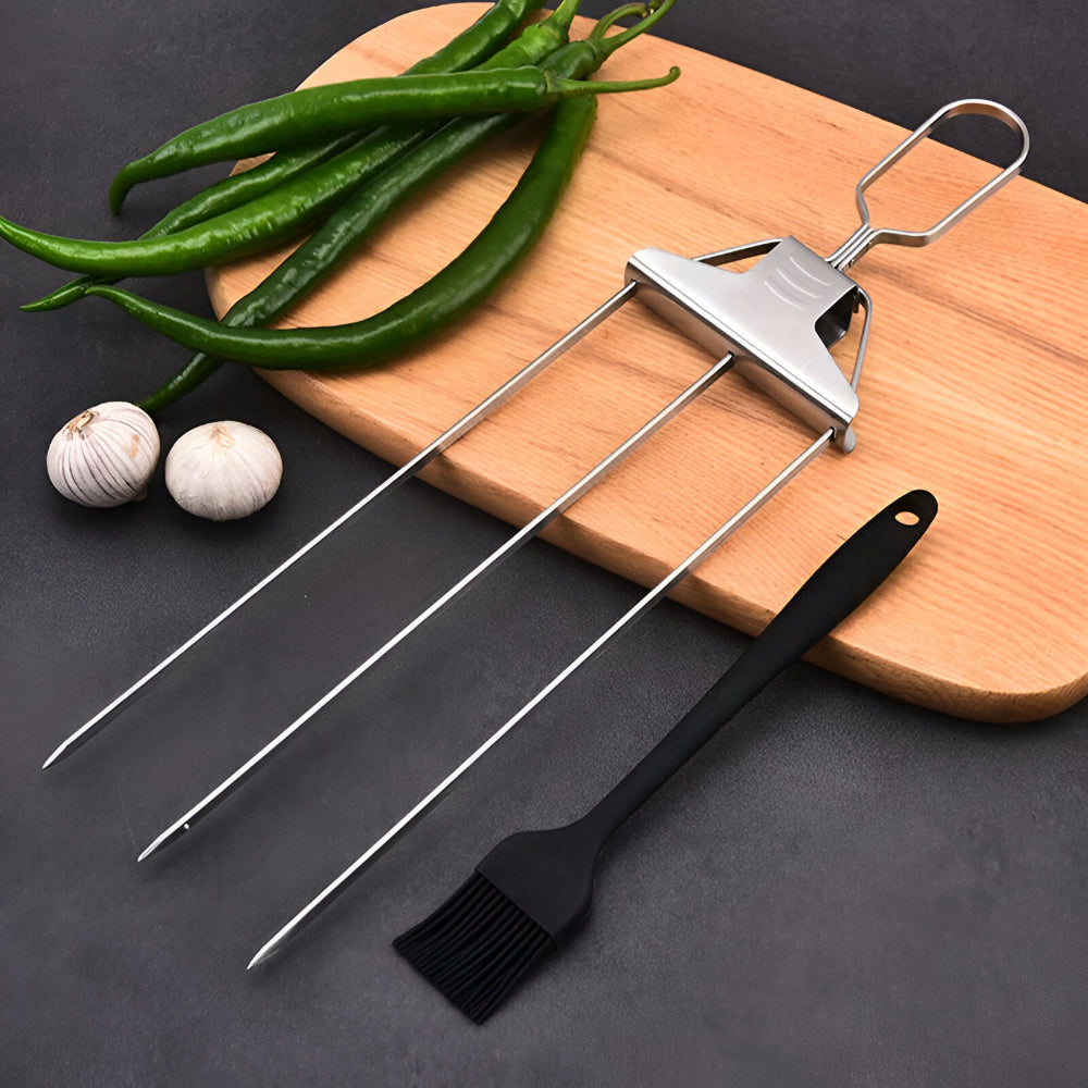 Grillspieß-Set aus Edelstahl mit drei Zinken