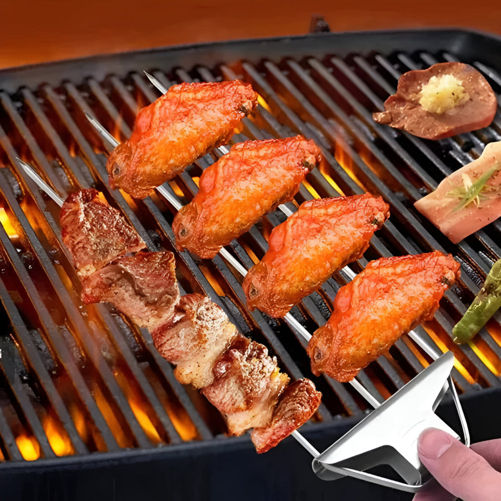 Grillspieß-Set aus Edelstahl mit drei Zinken