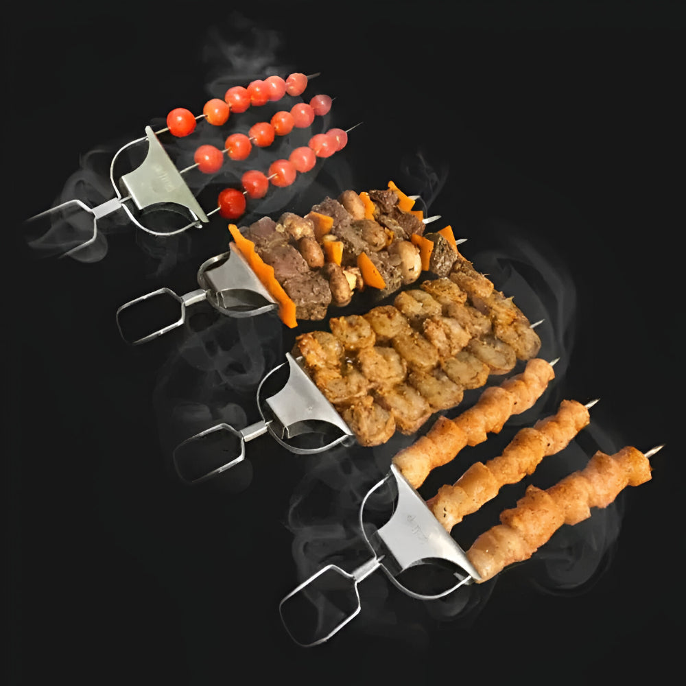 Grillspieß-Set aus Edelstahl mit drei Zinken