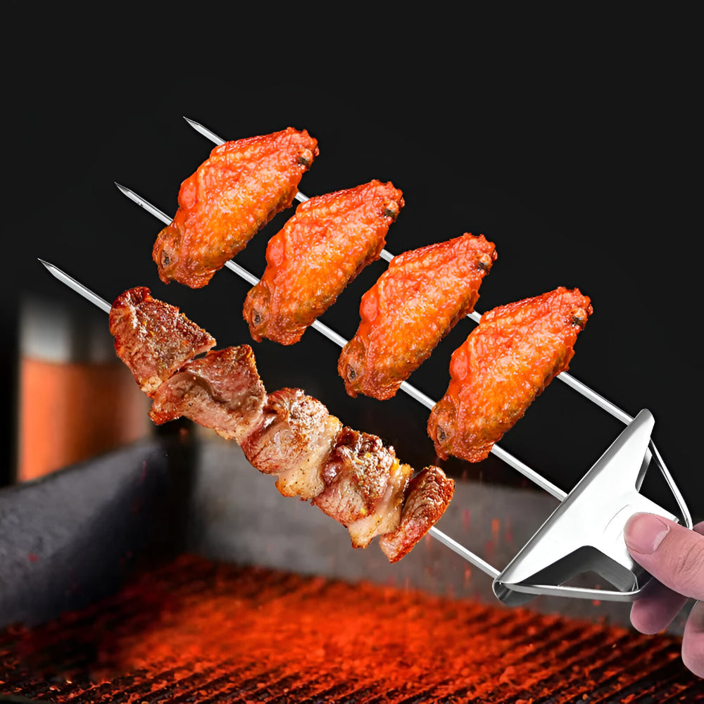 Grillspieß-Set aus Edelstahl mit drei Zinken
