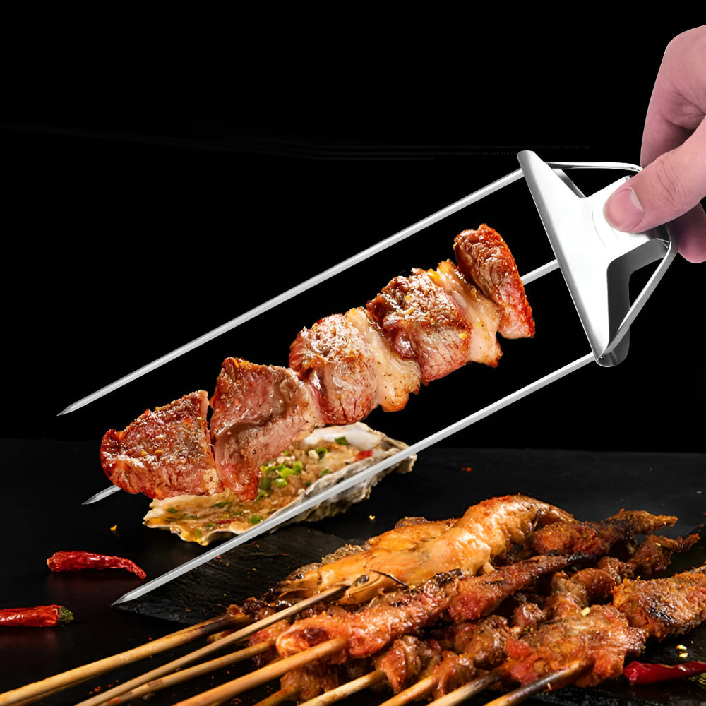 Grillspieß-Set aus Edelstahl mit drei Zinken