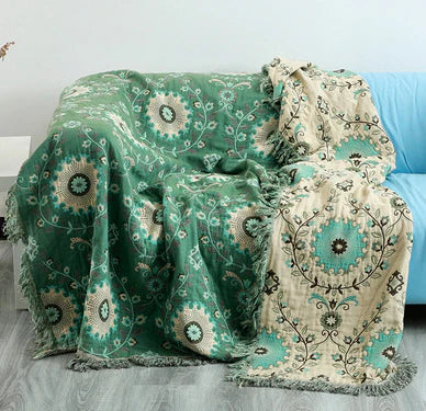 Ardelya Reversible Cotton Bird Blanket — Soft Scandinavian Design