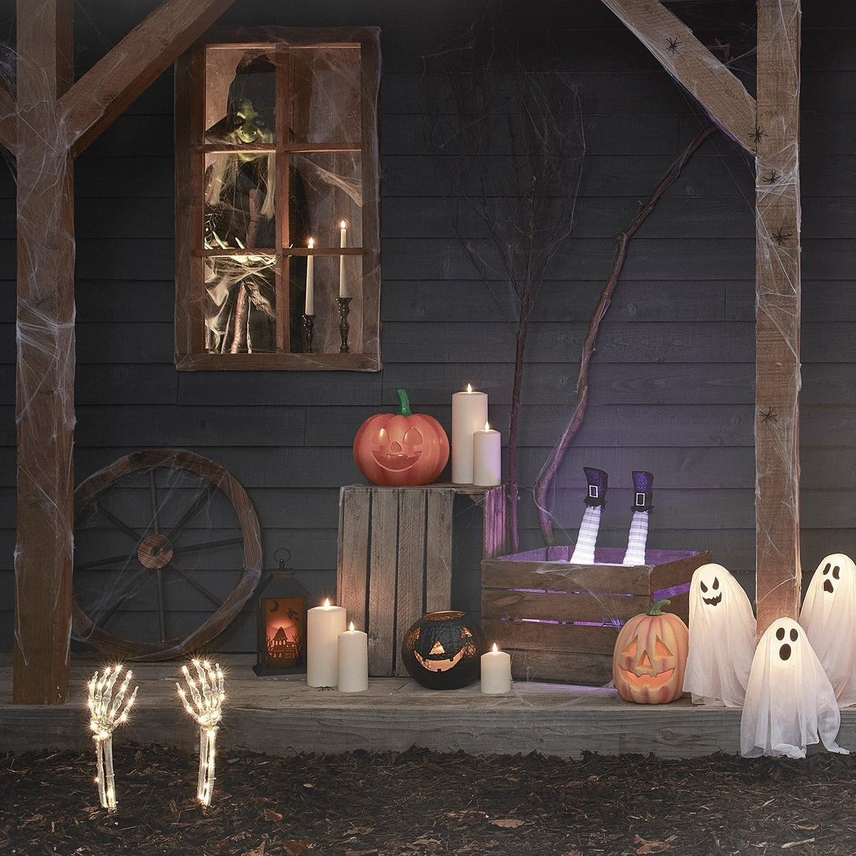 Lămpi LED de Halloween în formă de fantome, cu țăruș — Set de 3 piese