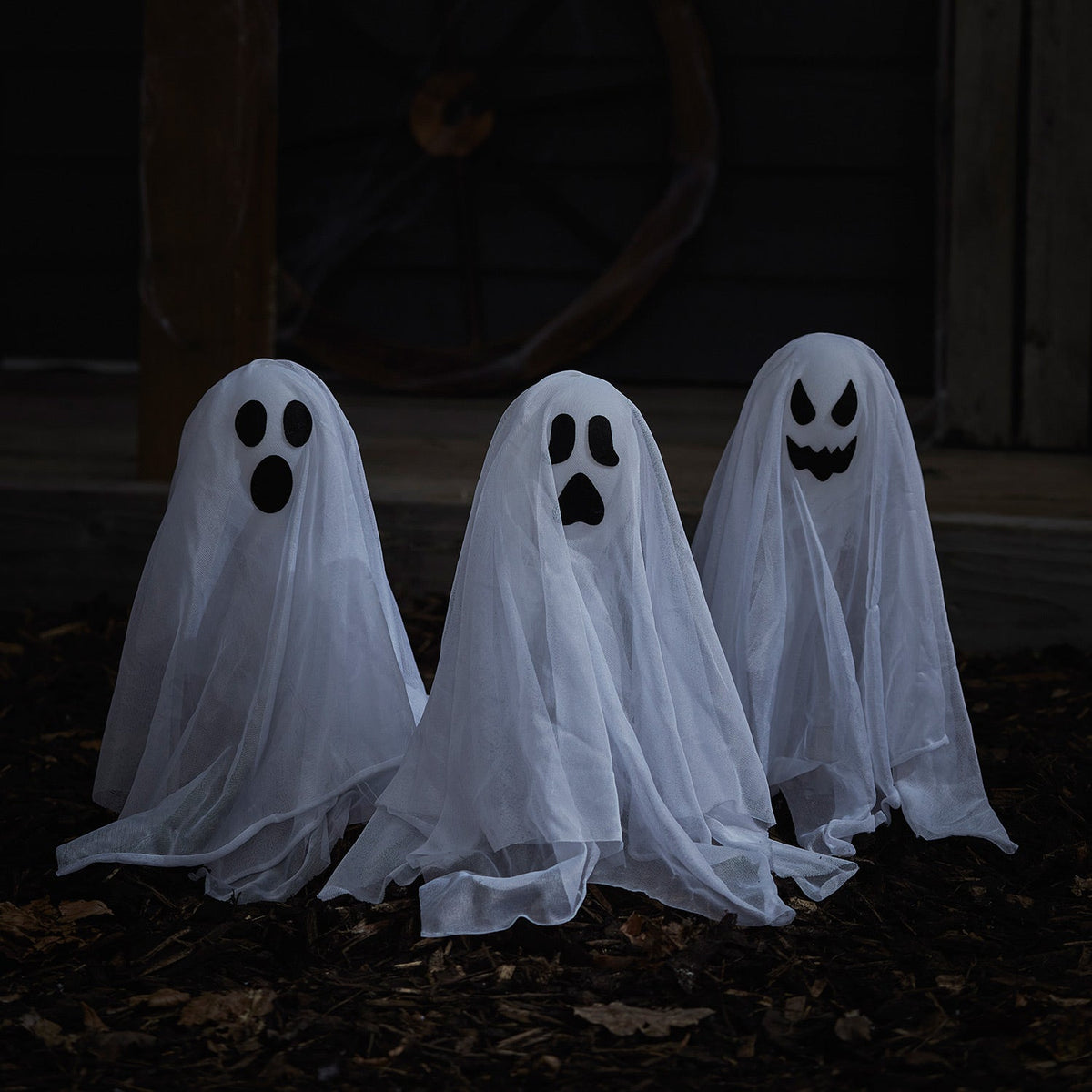 Lămpi LED de Halloween în formă de fantome, cu țăruș — Set de 3 piese