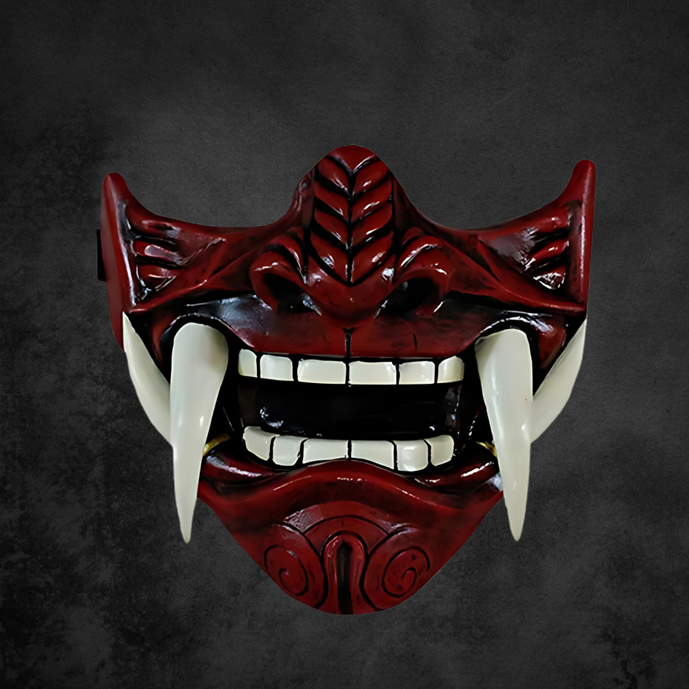 Mască japoneză Oni, tip jumătate de mască - mască facială ușoară din latex, în stil samurai