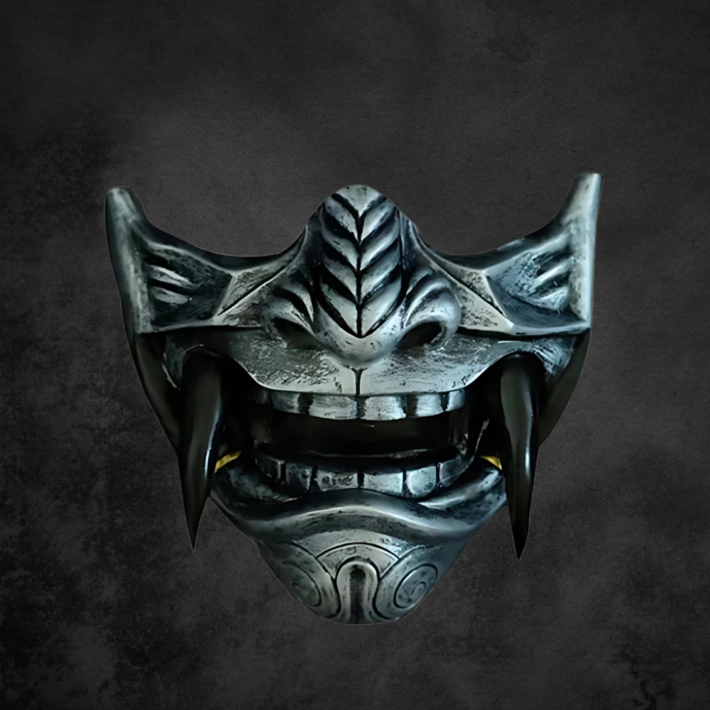 Mască japoneză Oni, tip jumătate de mască - mască facială ușoară din latex, în stil samurai