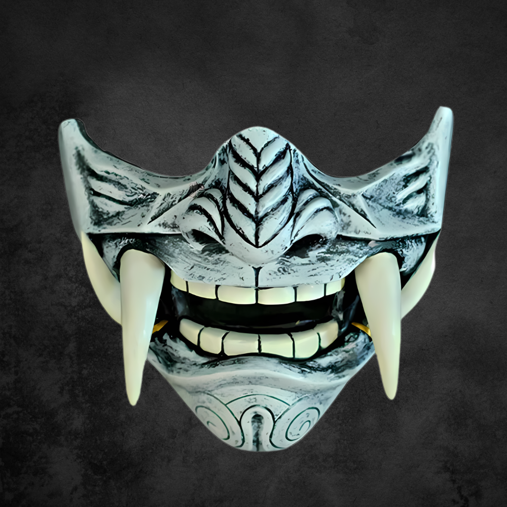 Mască japoneză Oni, tip jumătate de mască - mască facială ușoară din latex, în stil samurai