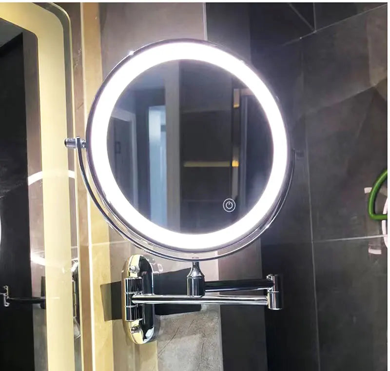Kerek LED-es falitükör — rozsdamentes acél keret, beépített nagyító