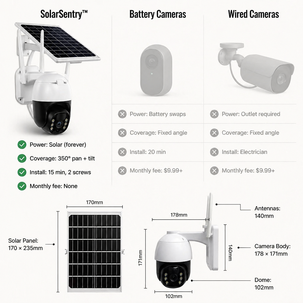 SolarSentry Wireless Outdoor Camera — Watch Every Blind Spot 24/7, No Wires, No Subscriptions - Esilora
