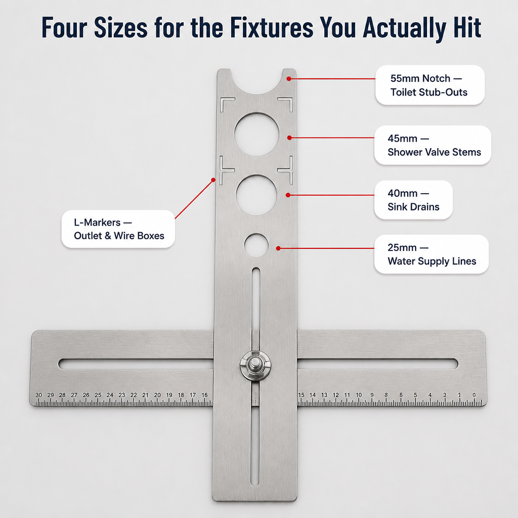 PrecisionPivot Tile Hole Locator — Mark Pipe & Outlet Holes Without Cracking a Single Tile - Esilora