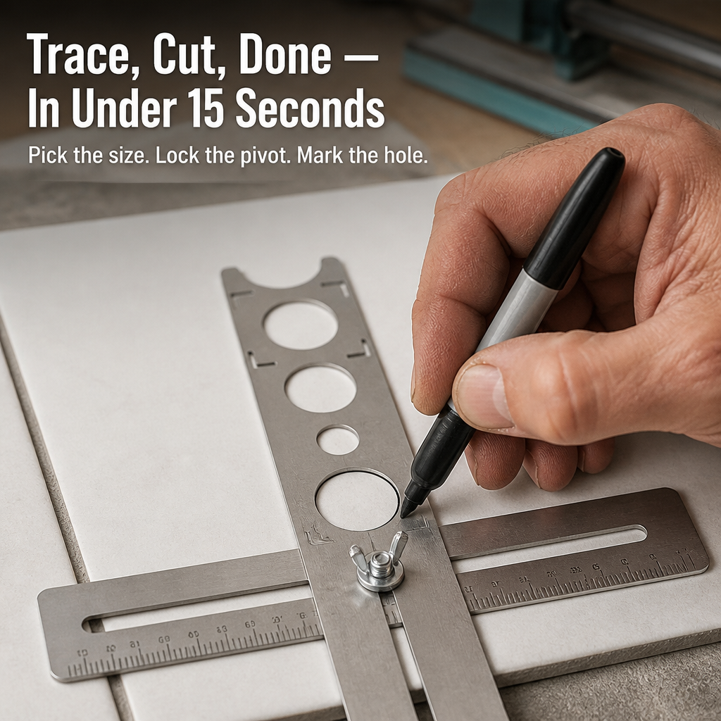 PrecisionPivot Tile Hole Locator — Mark Pipe & Outlet Holes Without Cracking a Single Tile - Esilora