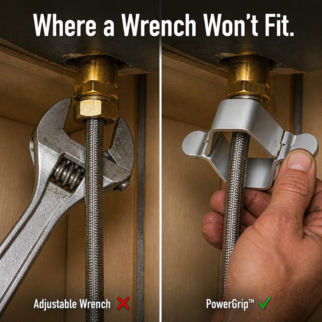 PowerGrip — Slide Around Supply Lines, Crank Off Stuck Faucet Nuts Fast - Esilora