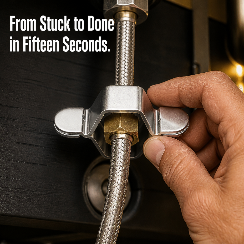 PowerGrip — Slide Around Supply Lines, Crank Off Stuck Faucet Nuts Fast - Esilora
