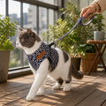 PurrfectFit – kočičí vestový postroj s japonským vířivým vzorem a polstrovaným vodítkem – Esilora