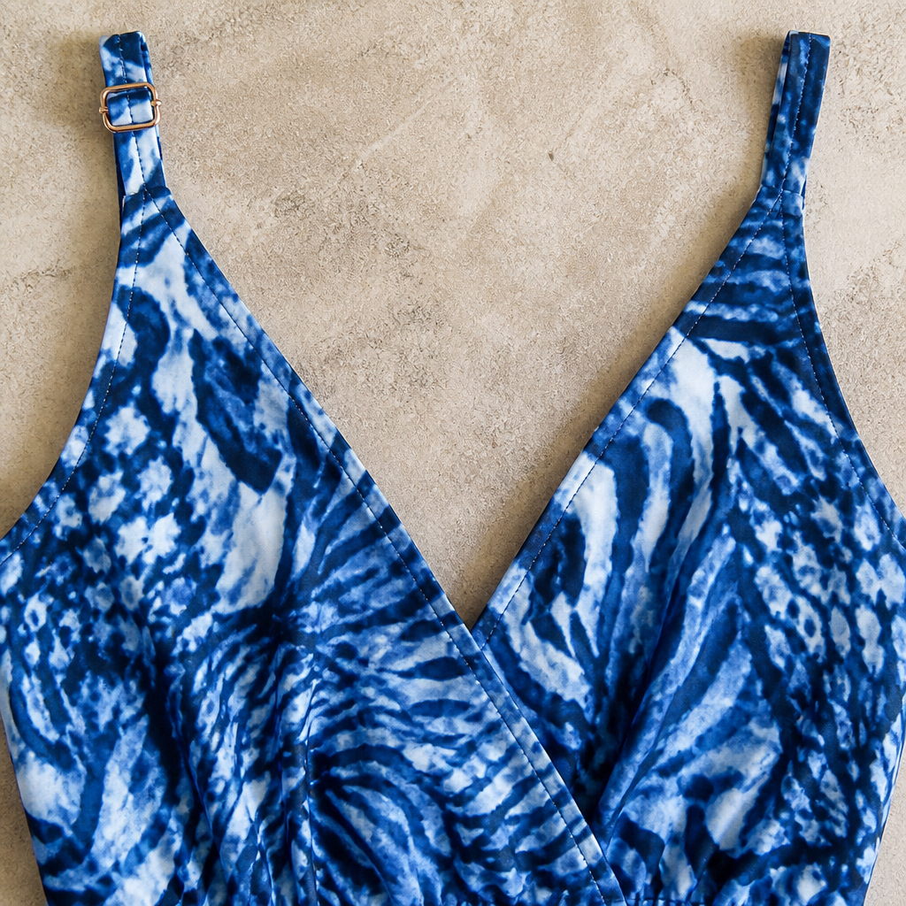 SolaraMist – Flowy V-Neck Swim Romper with Watercolor Print - Esilora