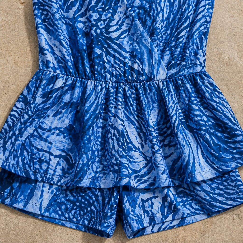SolaraMist – Flowy V-Neck Swim Romper with Watercolor Print - Esilora
