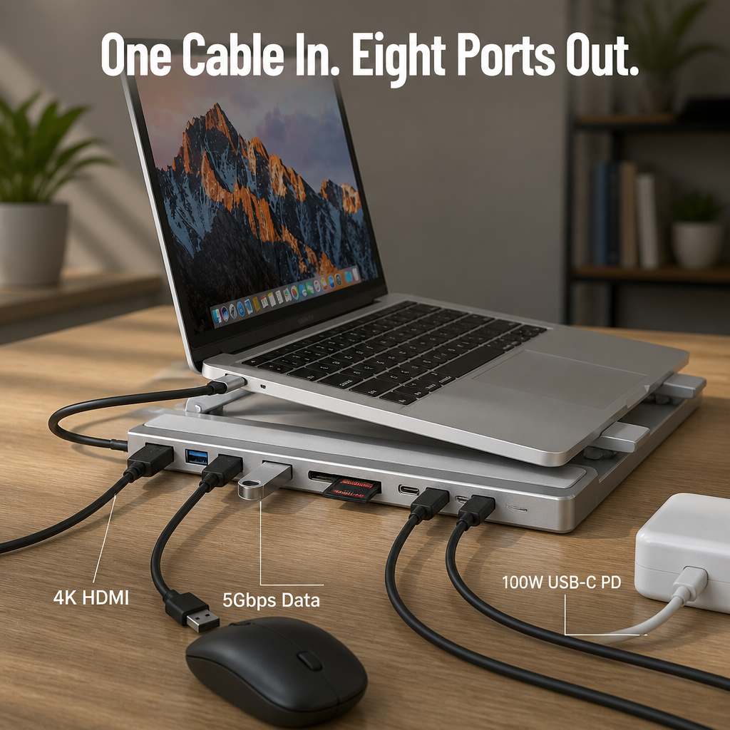 PowerPort Pro — Lift Your Laptop, Power 8 Devices, Fold Flat for Your Bag - Esilora