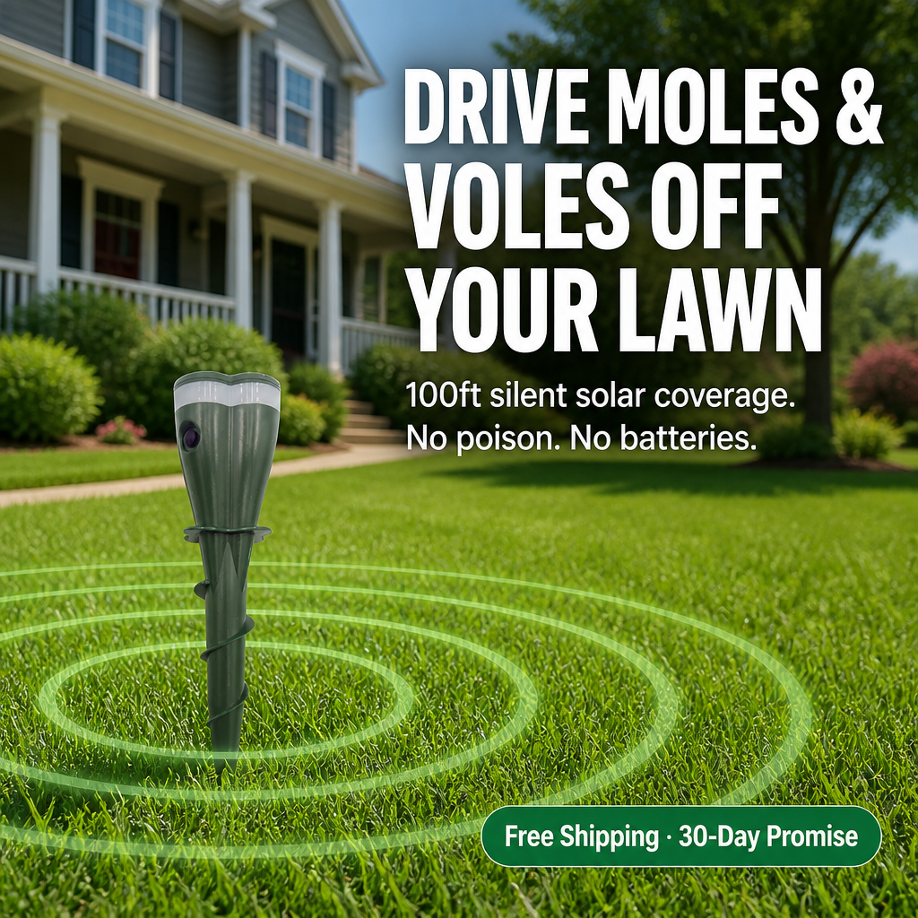 PestGuard — Ahuyenta topos, topillos y marmotas con pulsos solares silenciosos de 100ft - Esilora