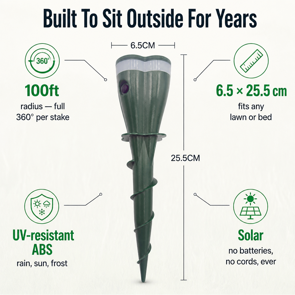 PestGuard — Ahuyenta topos, topillos y marmotas con pulsos solares silenciosos de 100ft - Esilora