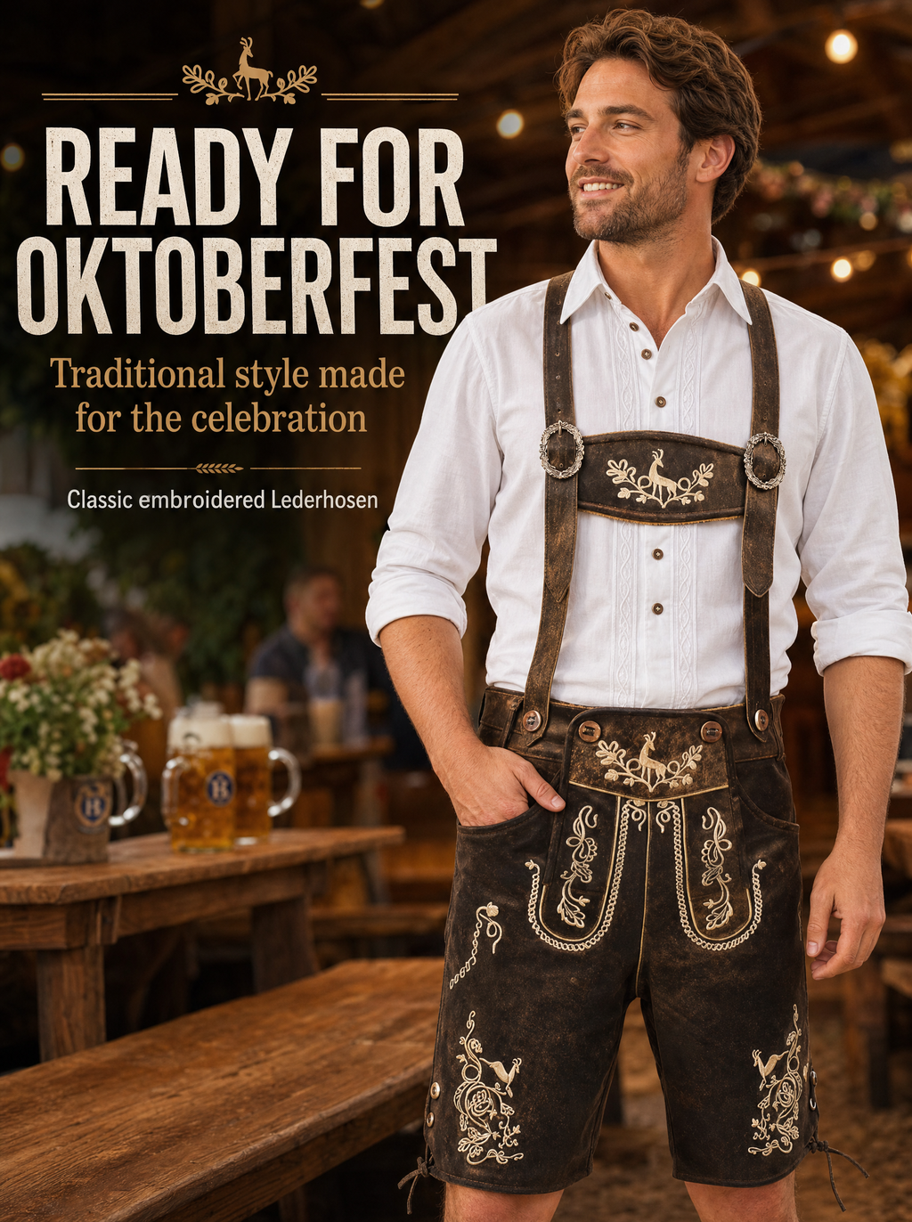 AlpenViktor-sæt med lederhosen til mænd - autentisk Oktoberfest-outfit