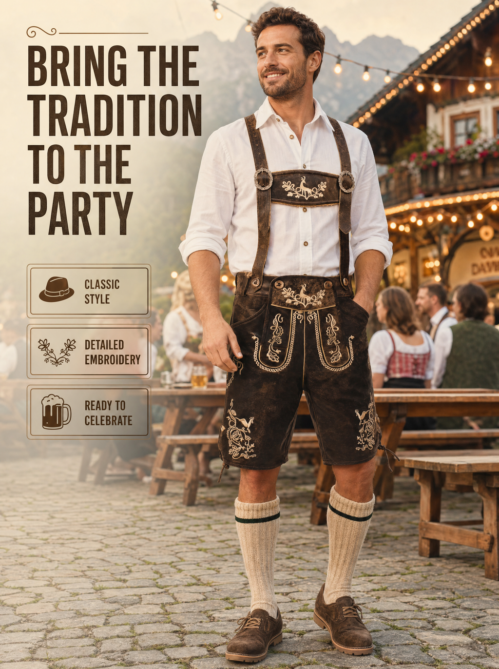 AlpenViktor-sæt med lederhosen til mænd - autentisk Oktoberfest-outfit
