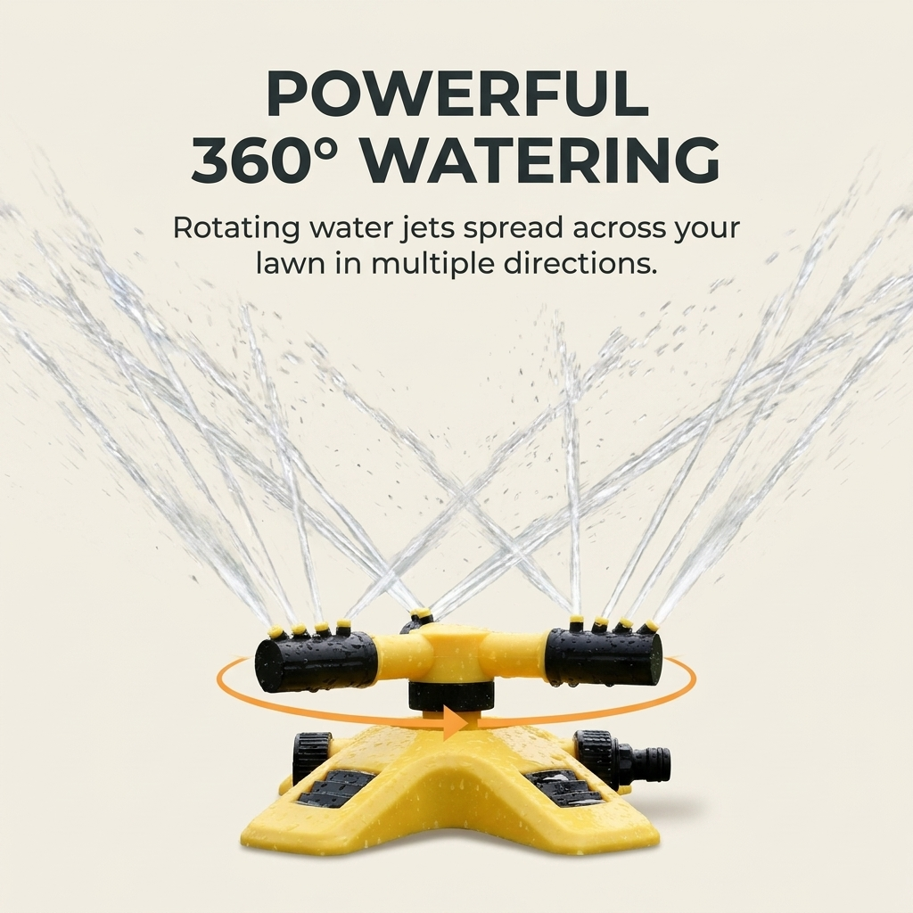 Justerbar, 360° roterende plænesprinkler med flere dyser
