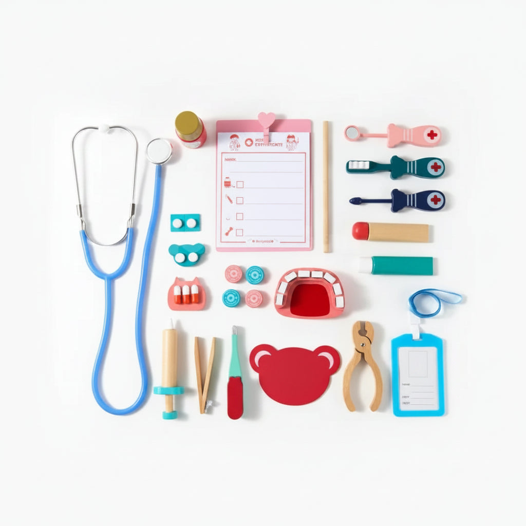 Wooden Doctor Play Set for Kids — 20-Piece Pretend Kit