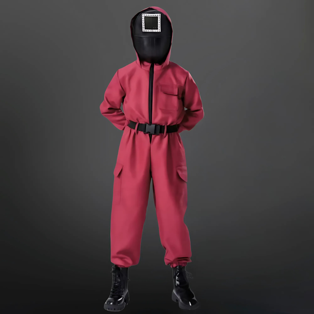 Costum-salopetă din poliester, dintr-o singură piesă - fermoar frontal, include mască