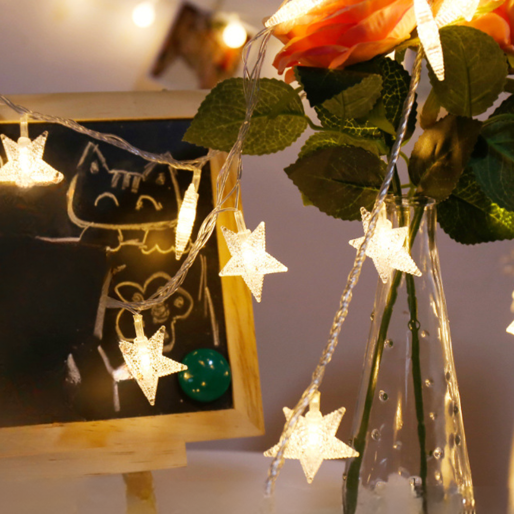 6-Star LED String Lights — Weather-Resistant 10cm Warm Micro-Lights