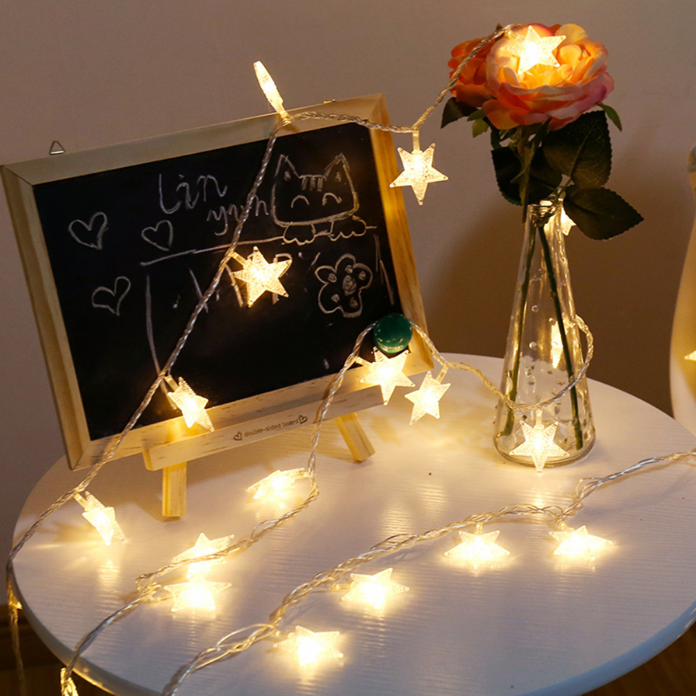 6-Star LED String Lights — Weather-Resistant 10cm Warm Micro-Lights