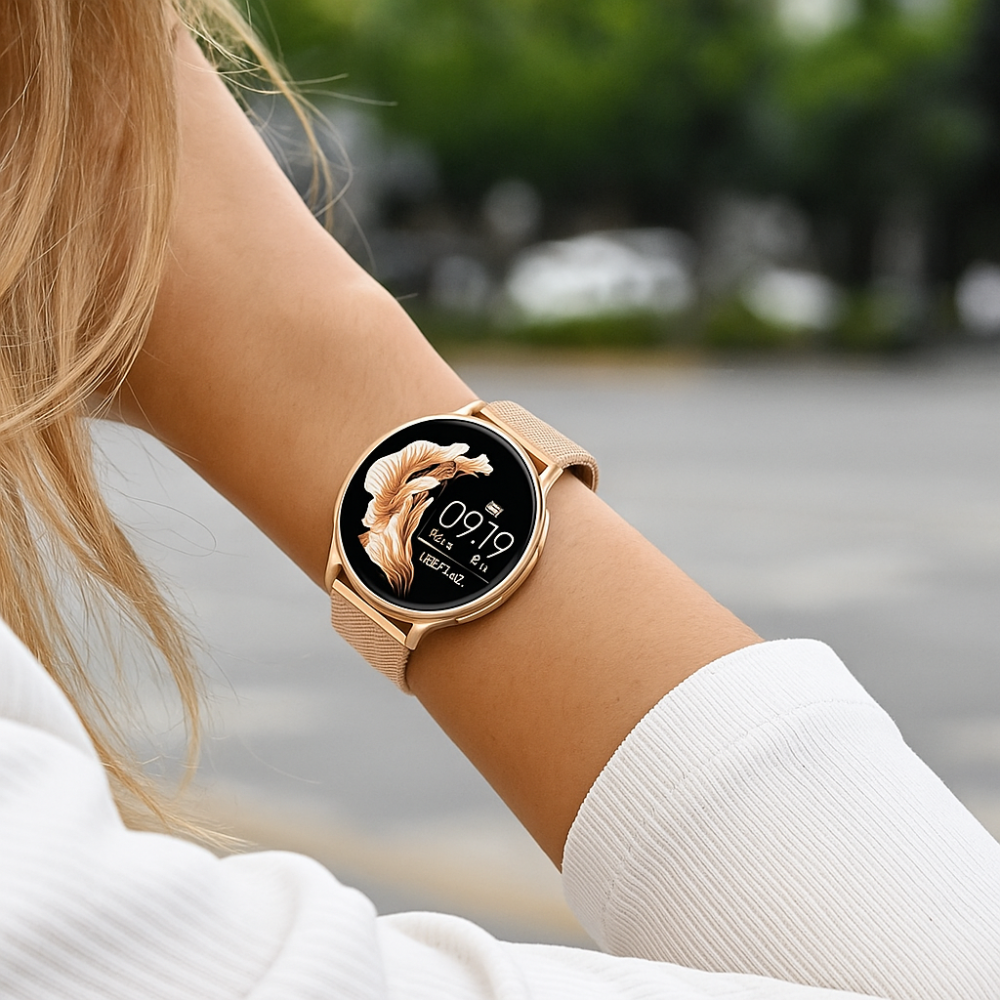 AMOLED 42mm スマートウォッチ - ステンレススチールバンド、Bluetooth 5.3接続