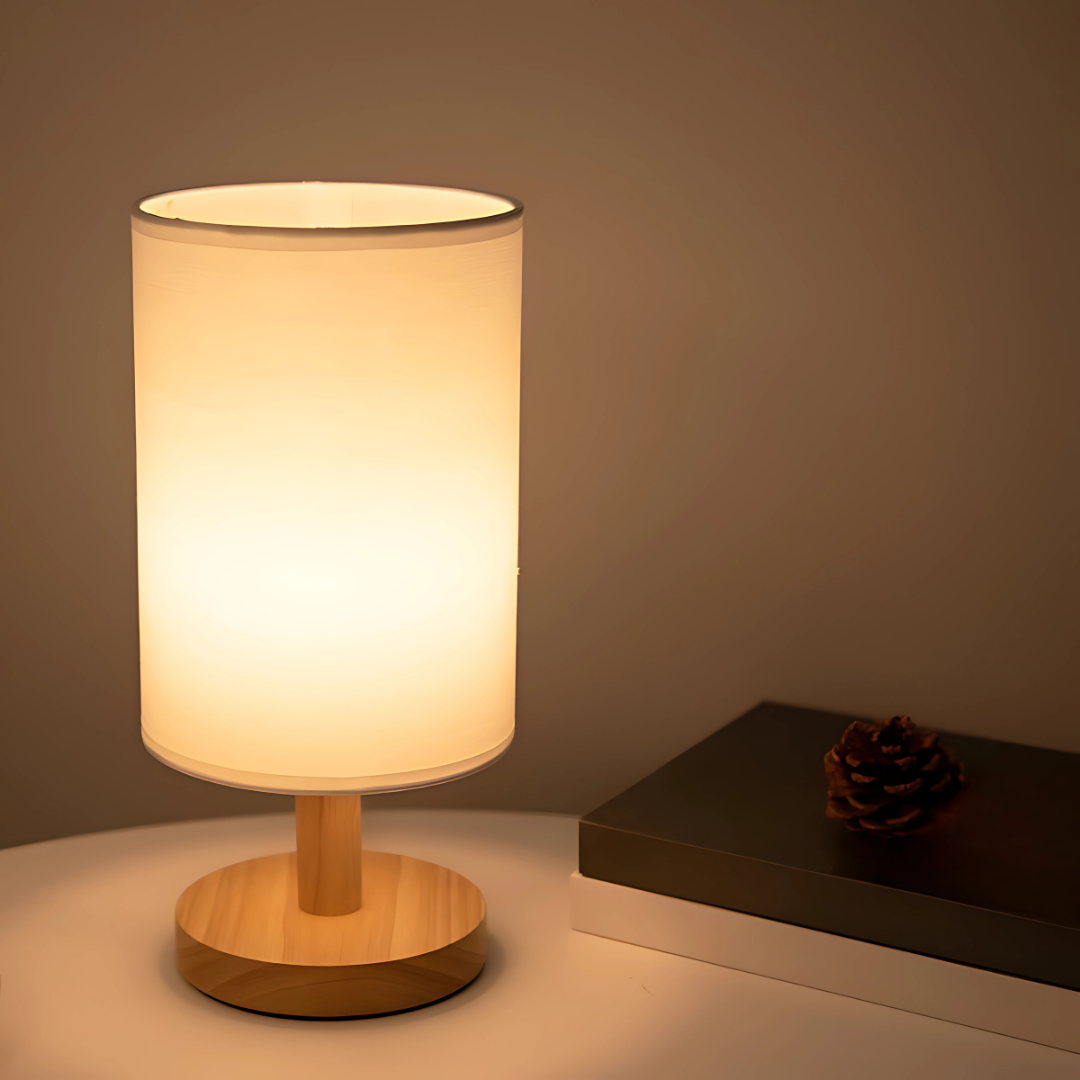 Dimmable LED Table Lamp — Wood Base and Fabric Cover