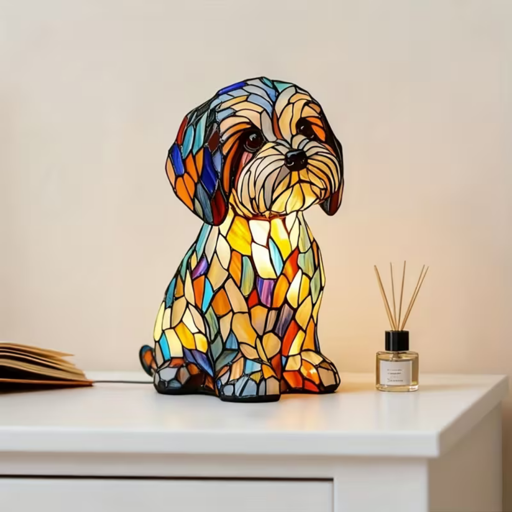 Resin Dog Table Lamp – Stained Glass LED Decorative Light