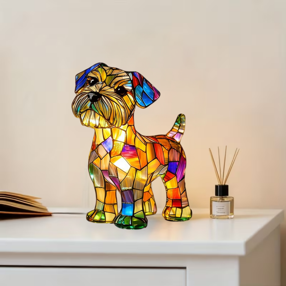Resin Dog Table Lamp – Stained Glass LED Decorative Light