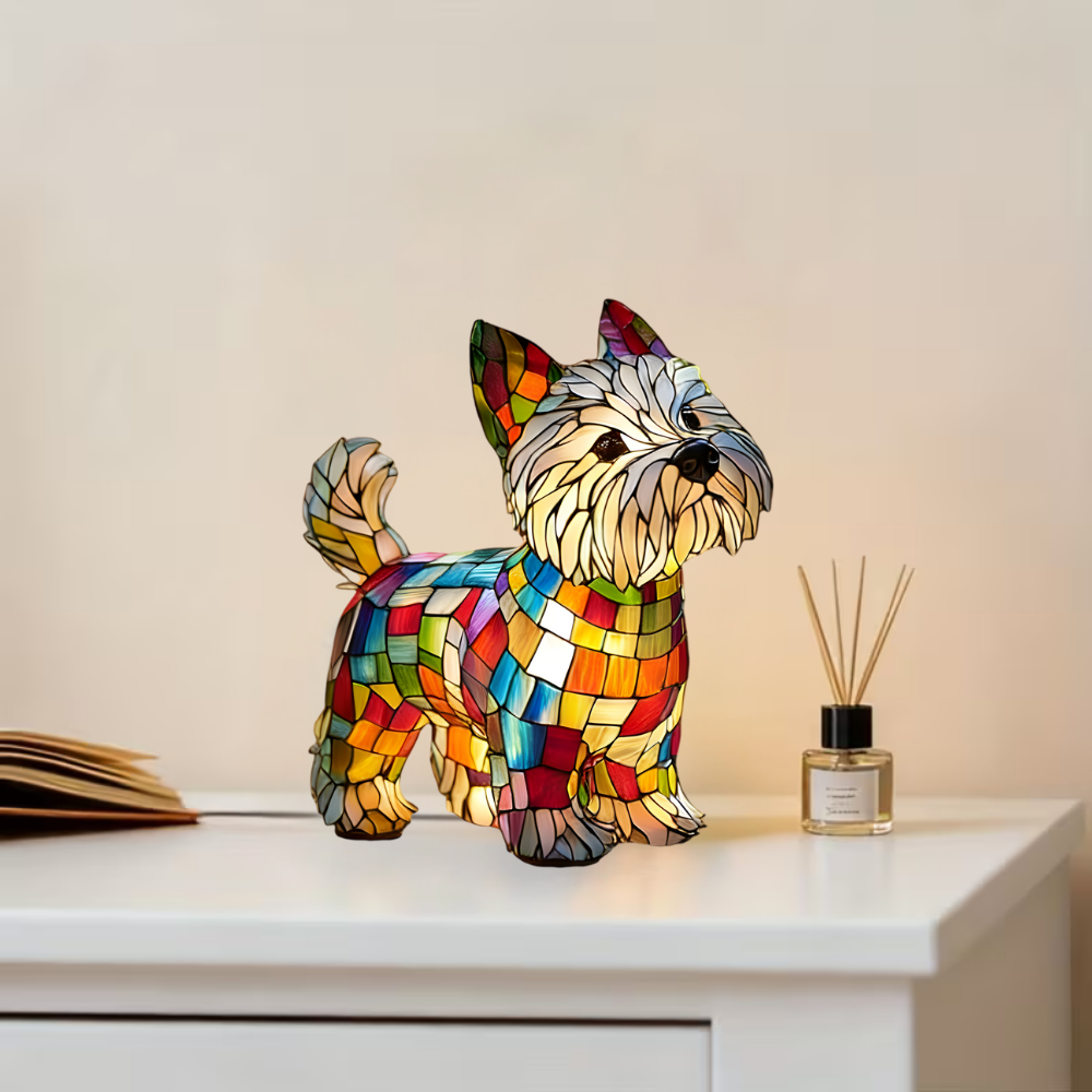 Resin Dog Table Lamp – Stained Glass LED Decorative Light