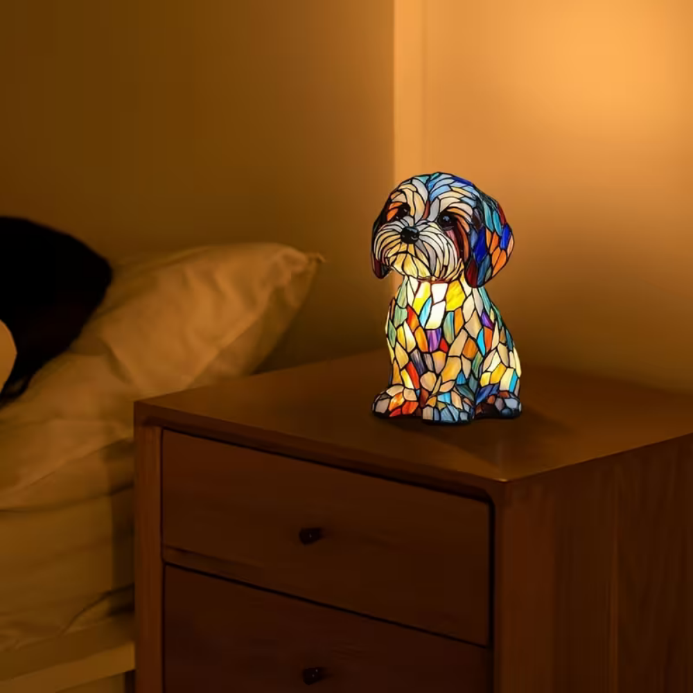 Resin Dog Table Lamp – Stained Glass LED Decorative Light