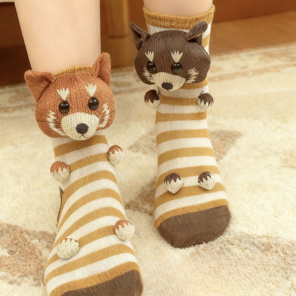 Állatmintás téli házizokni - unisex, plüss kényelem