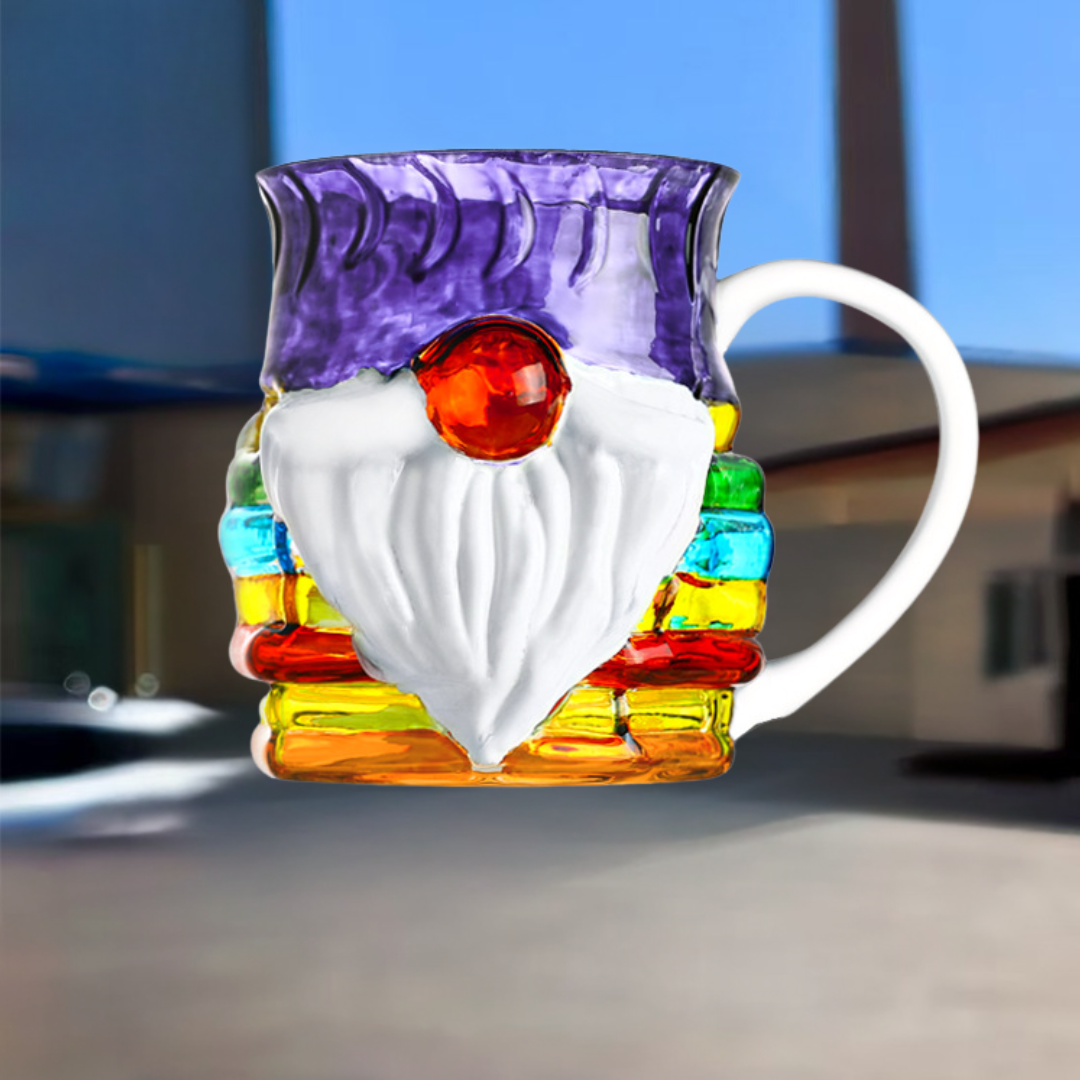 Cană de cafea artizanală din sticlă, realizată manual — Model colorat artistic