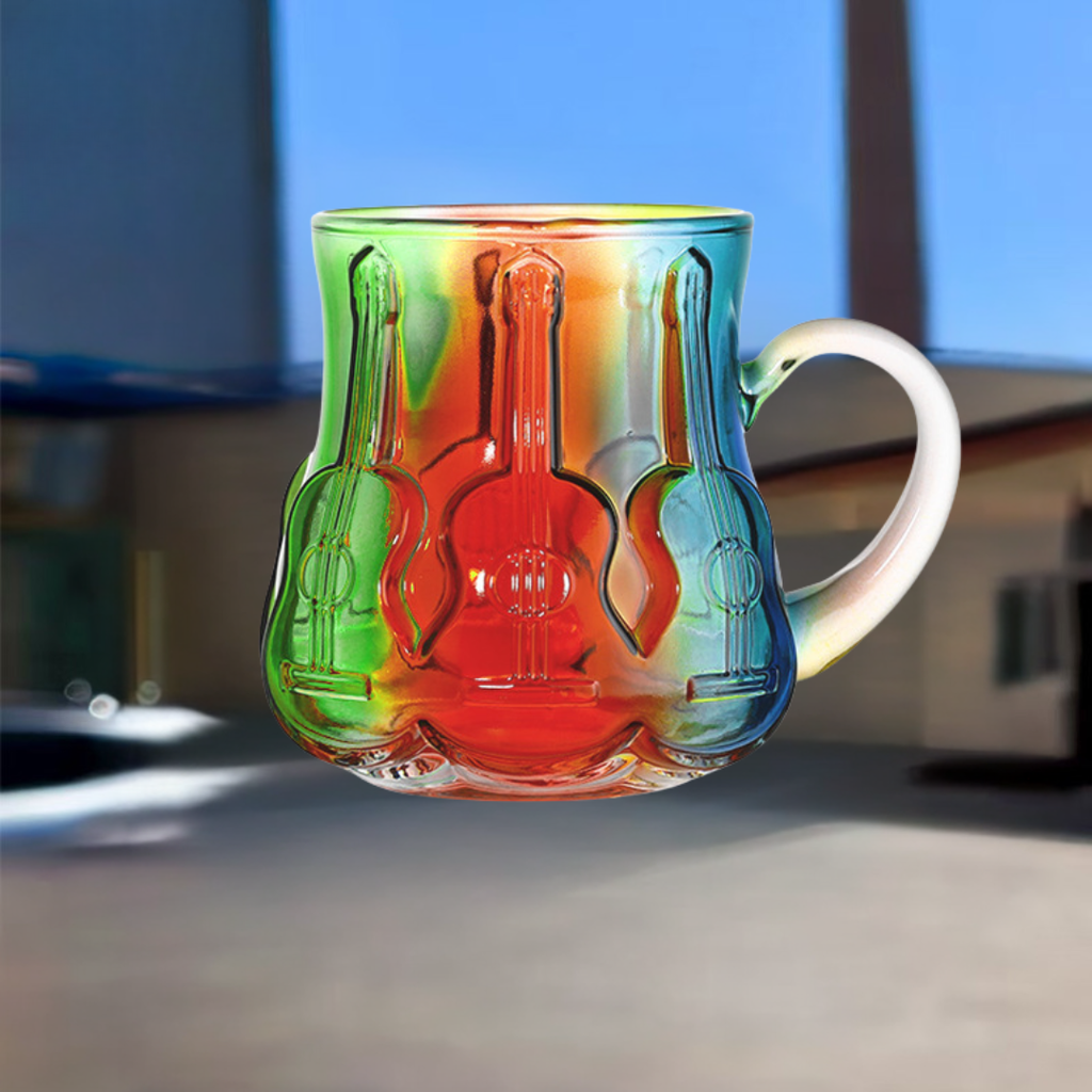 Cană de cafea artizanală din sticlă, realizată manual — Model colorat artistic