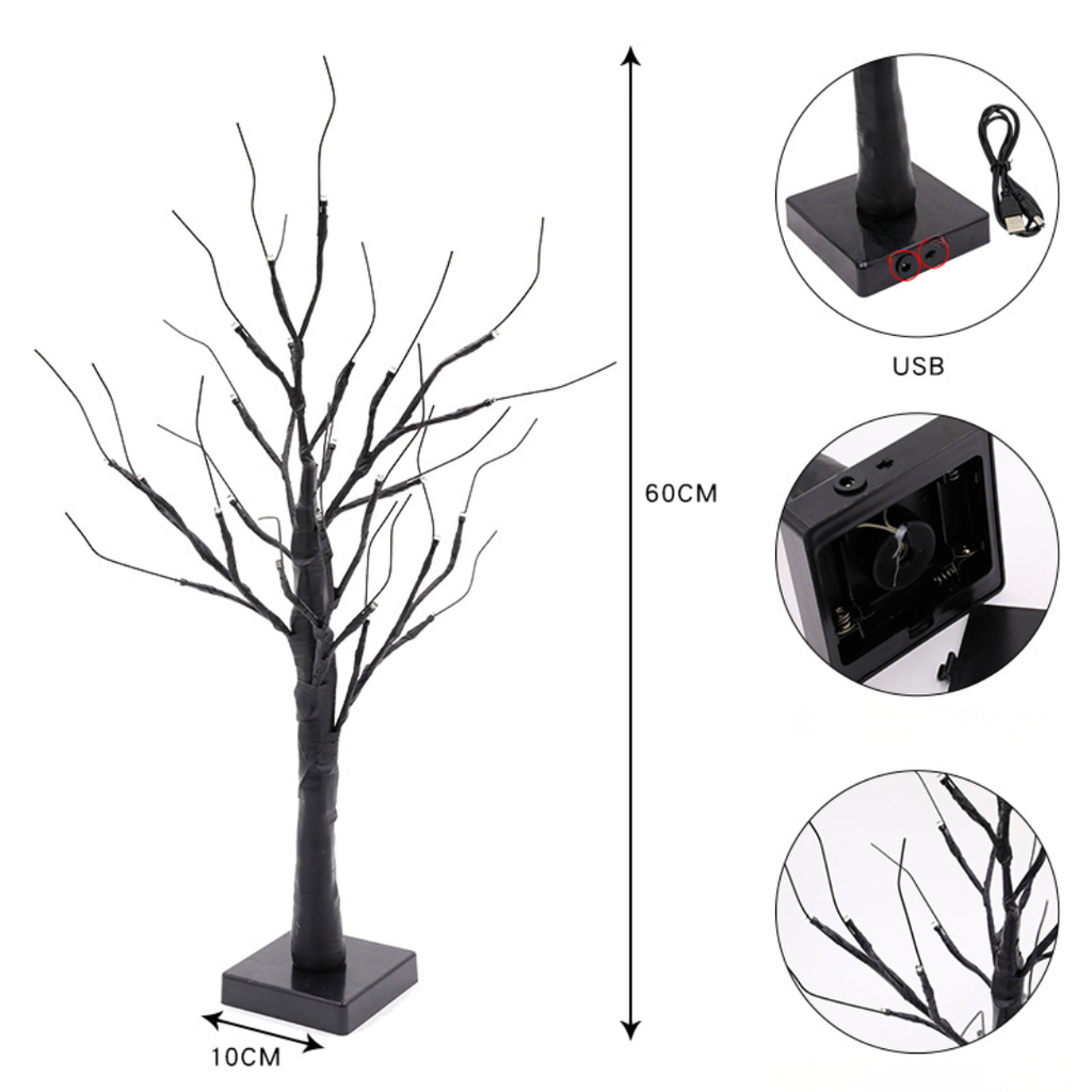 Copac decorativ LED alimentat cu baterii, cu 108 micro-LED-uri alb cald
