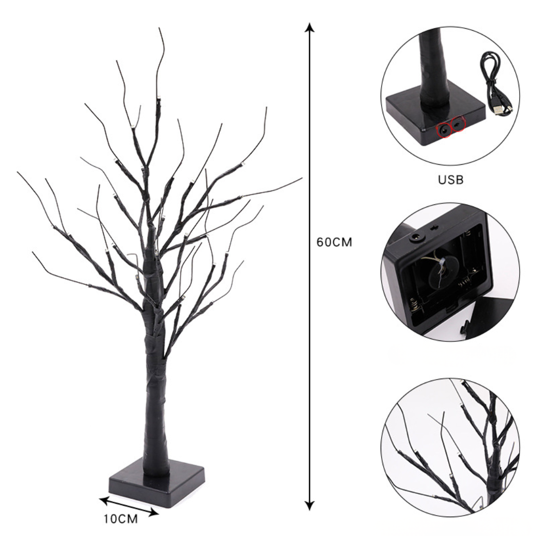 Copac decorativ LED alimentat cu baterii, cu 108 micro-LED-uri alb cald