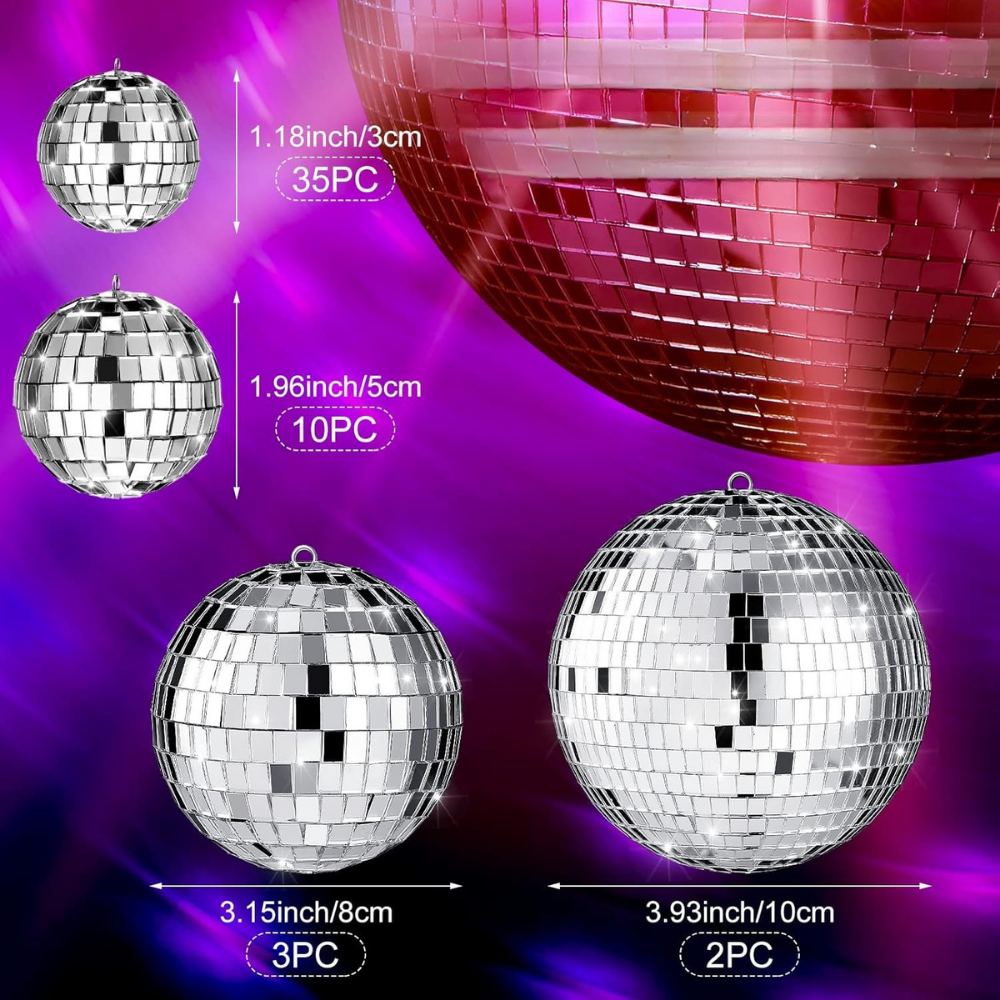 Conjunto de bolas espelhadas prateadas — esferas de discoteca facetadas e refletoras