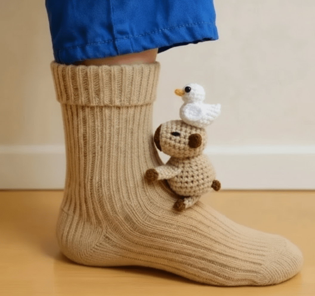 גרבי בית CozyNest להירגעות בבית, עם עיטור תלת־ממדי של חיה וסוליה מונעת החלקה