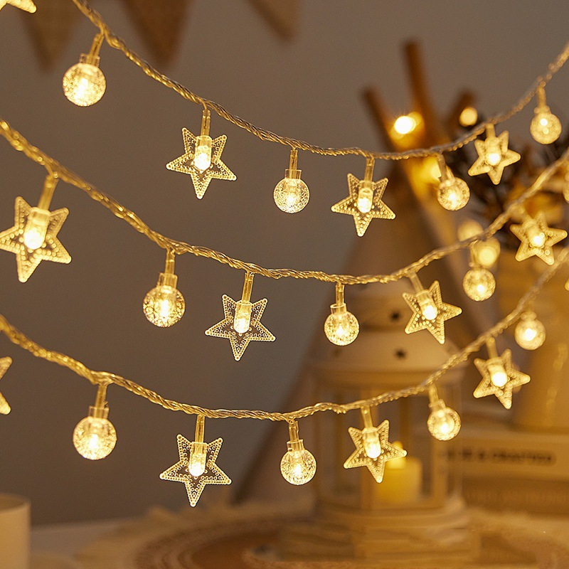 Warm White LED Star String Lights — Flexible Frame, Quick Shape Adjustment