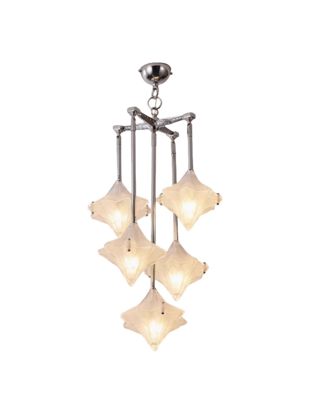 Art Deco Star Chandelier – Frosted Glass Deco Fixture for Dining Room – Astris Vega | Esilora