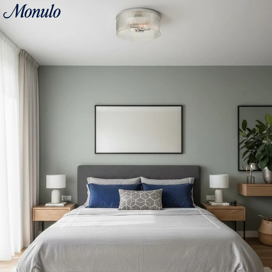 Bravira Elegant Ribbed Glass Flush-Mount Ceiling Light – Modern Low-Profile Fixture for Bedroom | Esilora