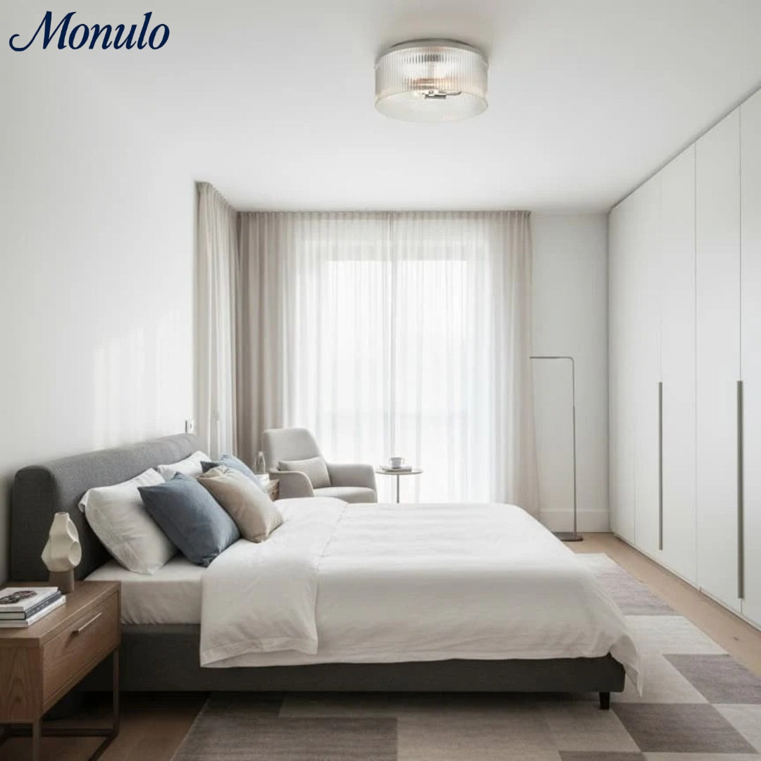 Bravira Elegant Ribbed Glass Flush-Mount Ceiling Light – Modern Low-Profile Fixture for Bedroom | Esilora