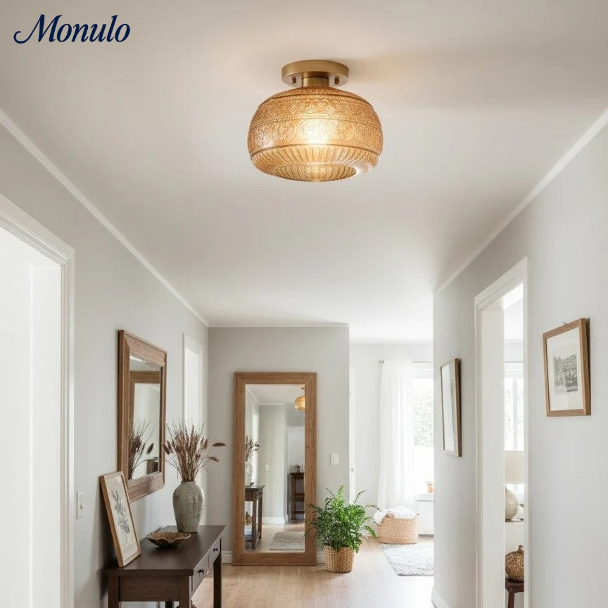 Vintage Glass Globe Ceiling Light - Textured Semi Flush for Any Room | Esilora