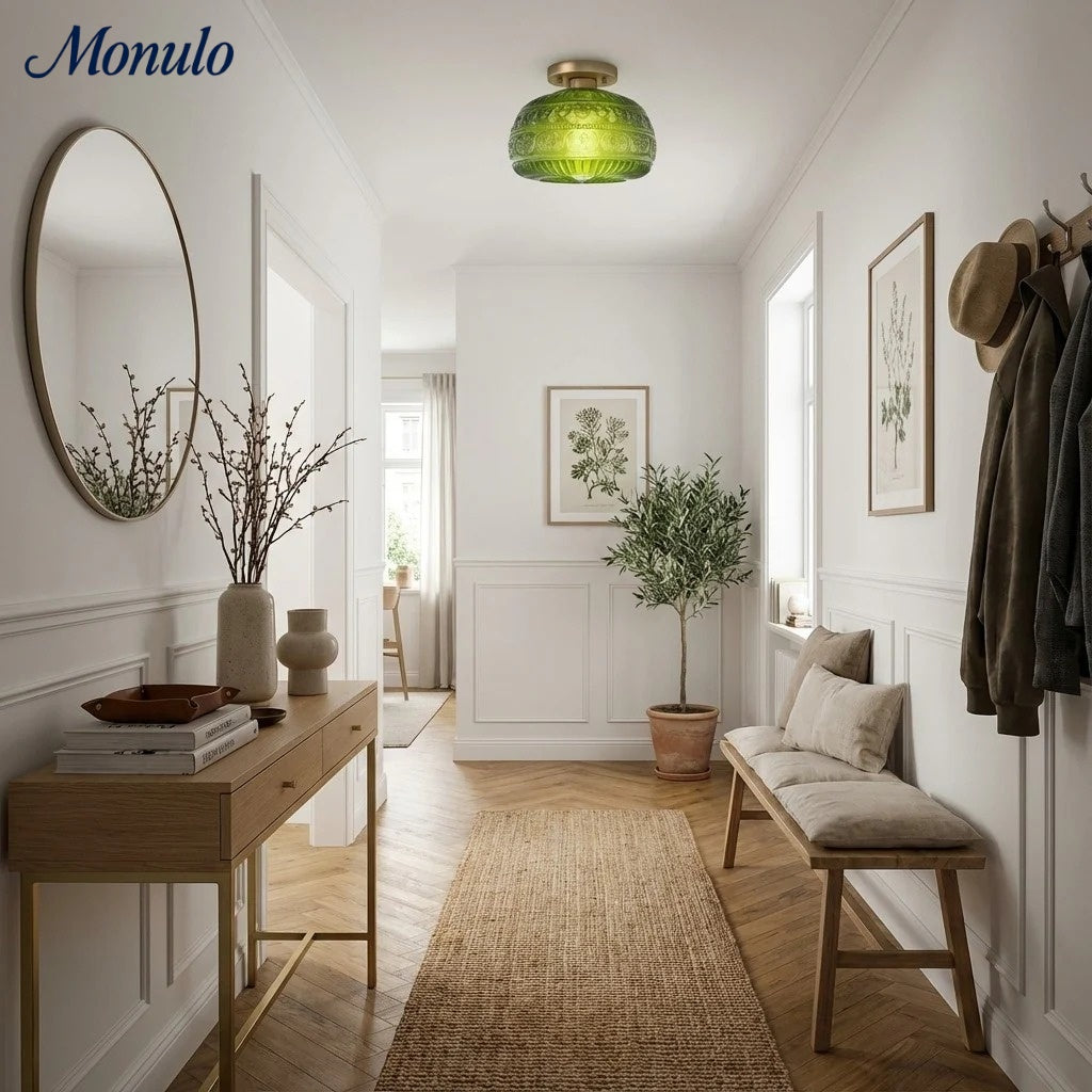 Vintage Glass Globe Ceiling Light - Textured Semi Flush for Any Room | Esilora