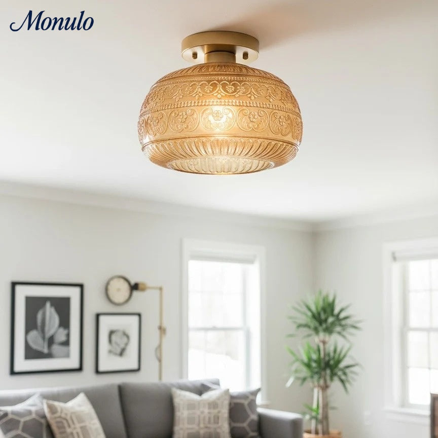 Vintage Glass Globe Ceiling Light - Textured Semi Flush for Any Room | Esilora